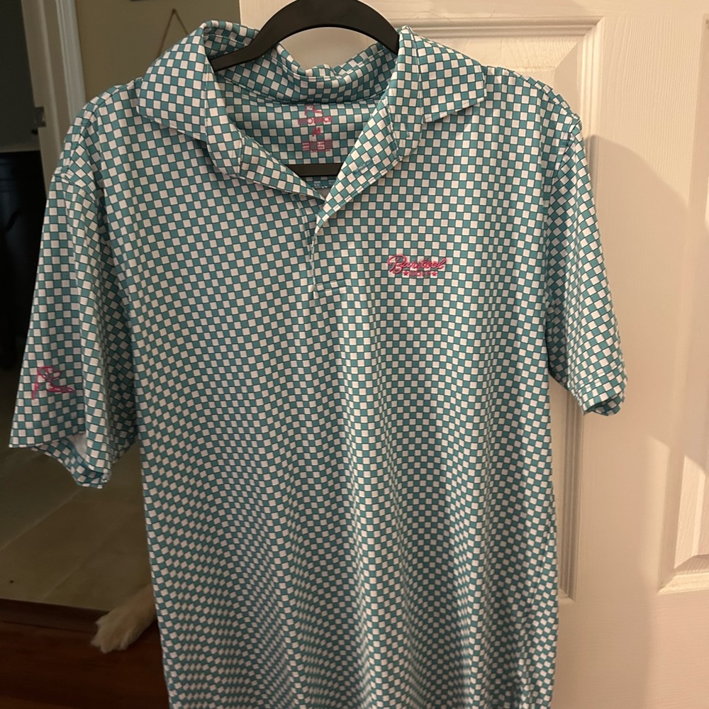 Barstool and RhobackClassic Teal Checkered Polo Shirt